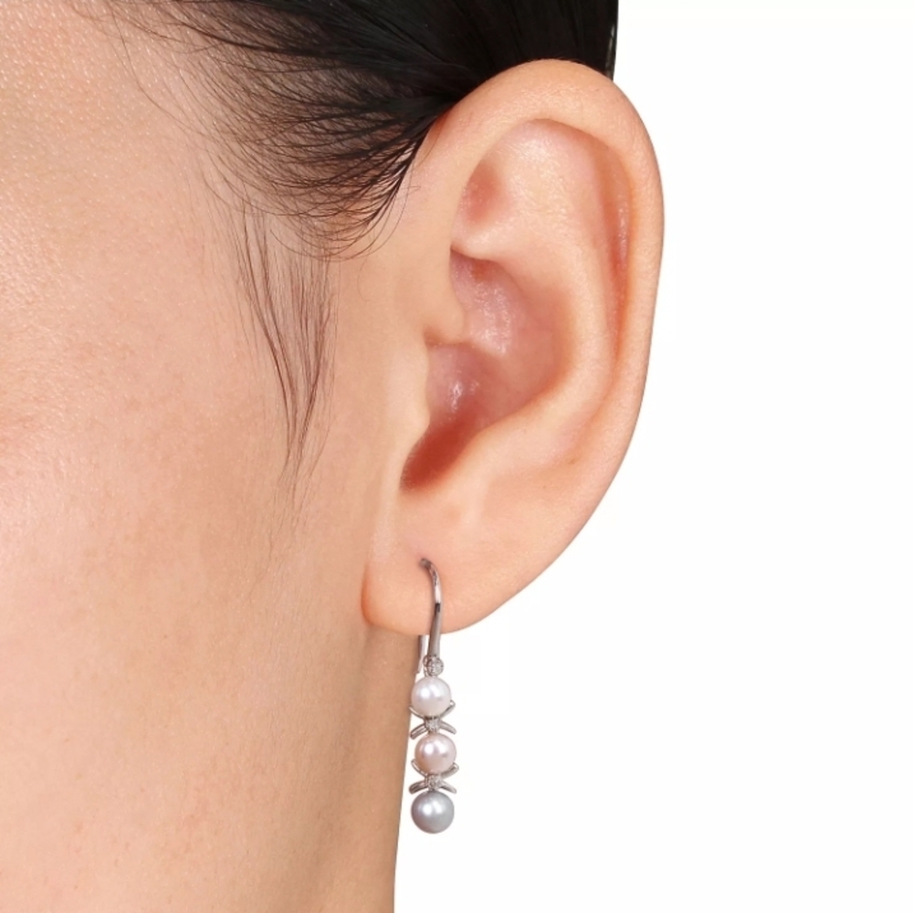 Stella Grace 925 Sterling Silver Cultured Pearl & Diamond Earrings